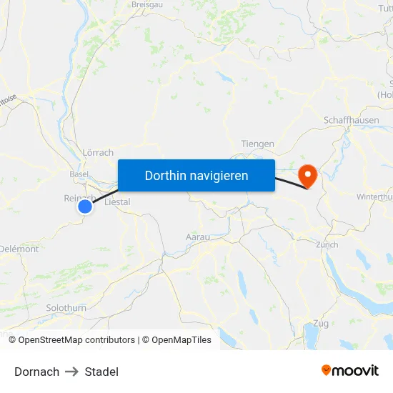 Dornach to Stadel map