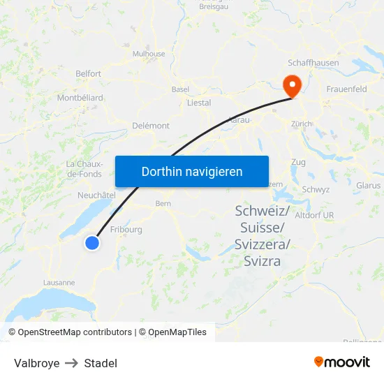 Valbroye to Stadel map