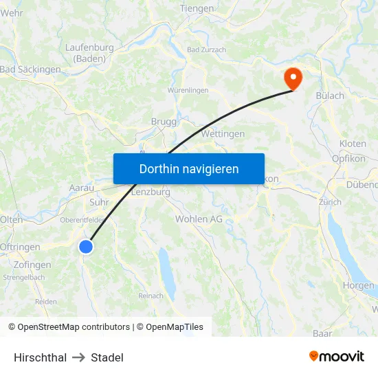 Hirschthal to Stadel map