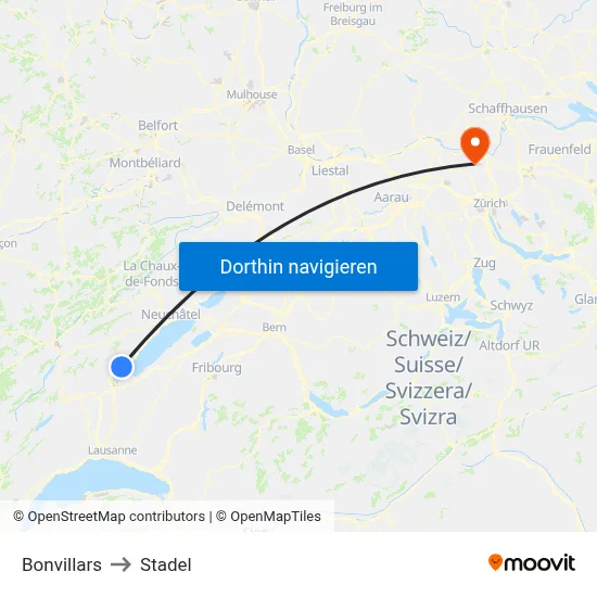 Bonvillars to Stadel map