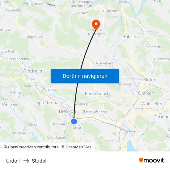 Urdorf to Stadel map
