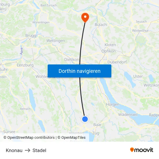 Knonau to Stadel map