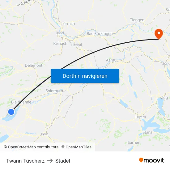 Twann-Tüscherz to Stadel map