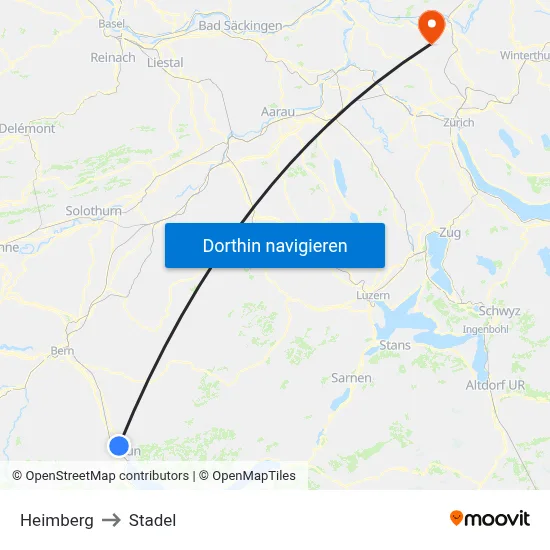 Heimberg to Stadel map