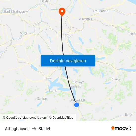 Attinghausen to Stadel map