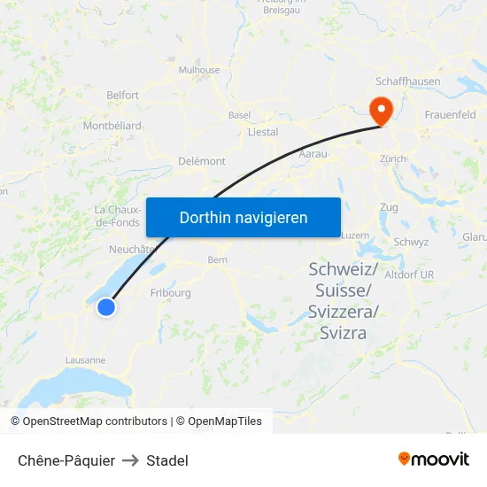 Chêne-Pâquier to Stadel map