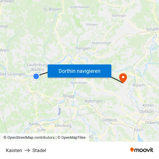 Kaisten to Stadel map