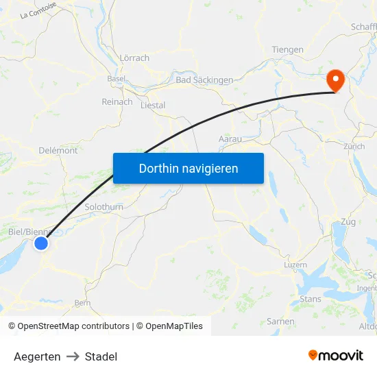 Aegerten to Stadel map