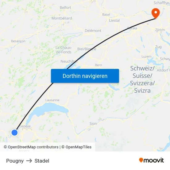 Pougny to Stadel map