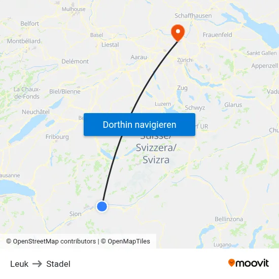 Leuk to Stadel map
