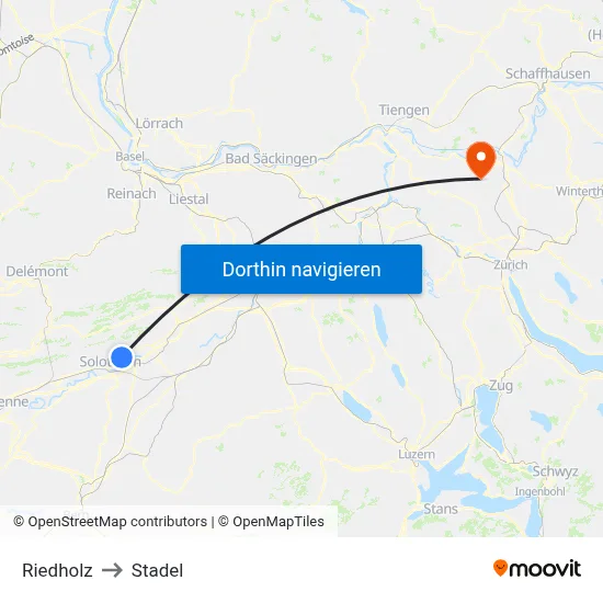 Riedholz to Stadel map