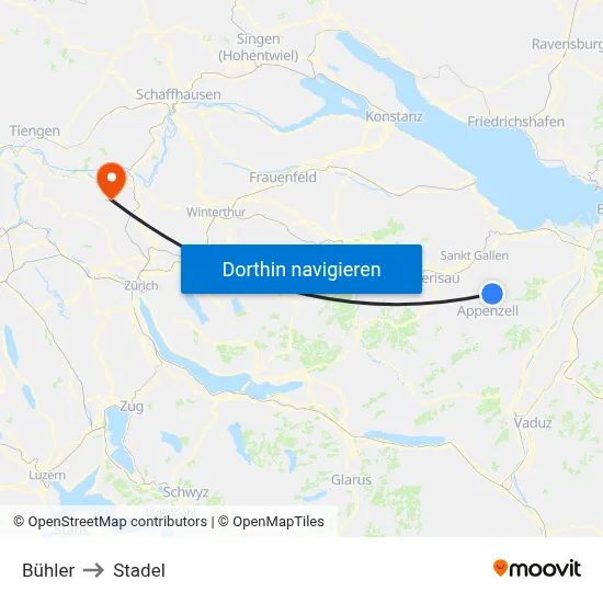 Bühler to Stadel map