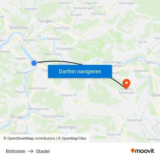 Böttstein to Stadel map