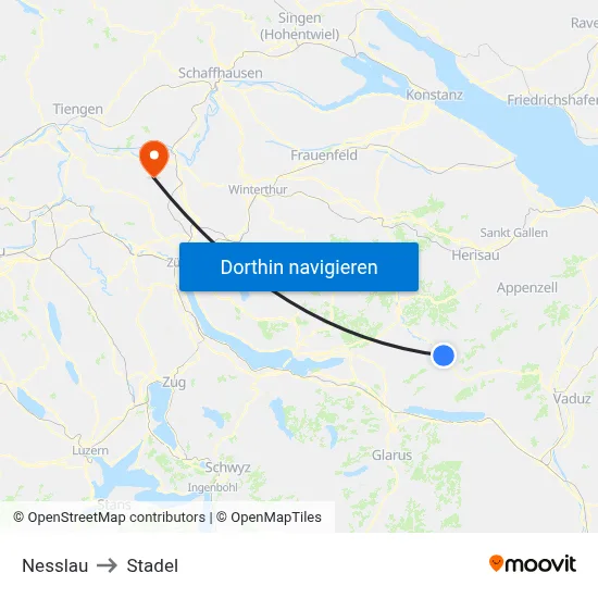 Nesslau to Stadel map
