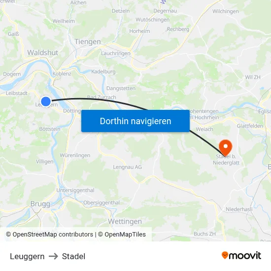 Leuggern to Stadel map