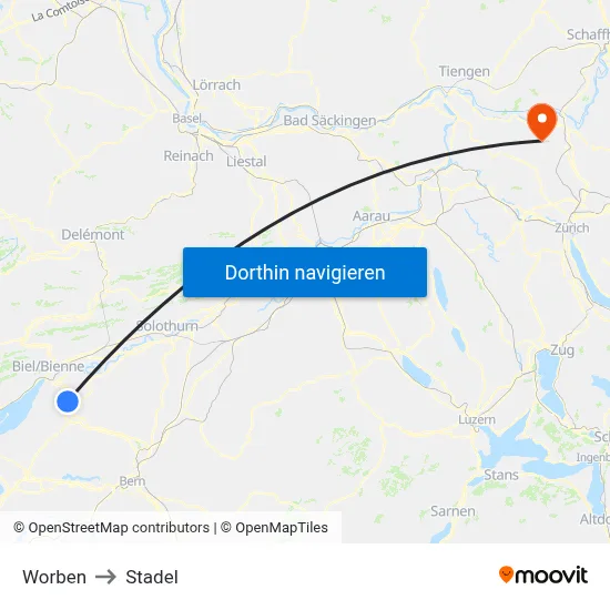 Worben to Stadel map