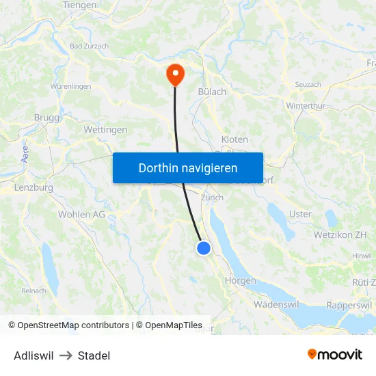 Adliswil to Stadel map