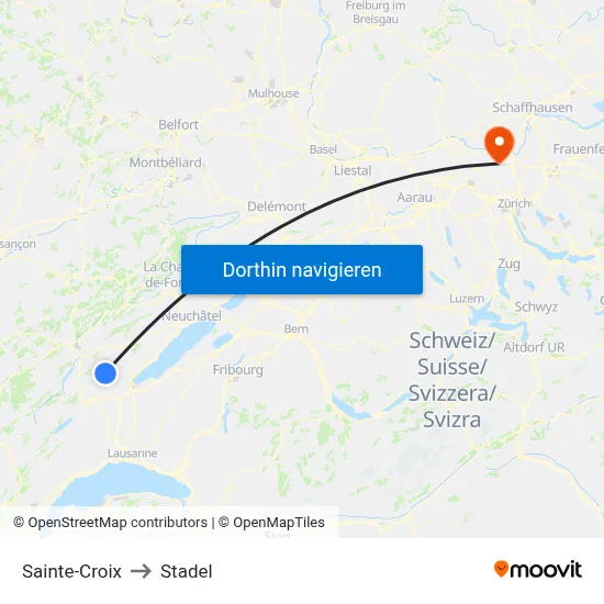 Sainte-Croix to Stadel map