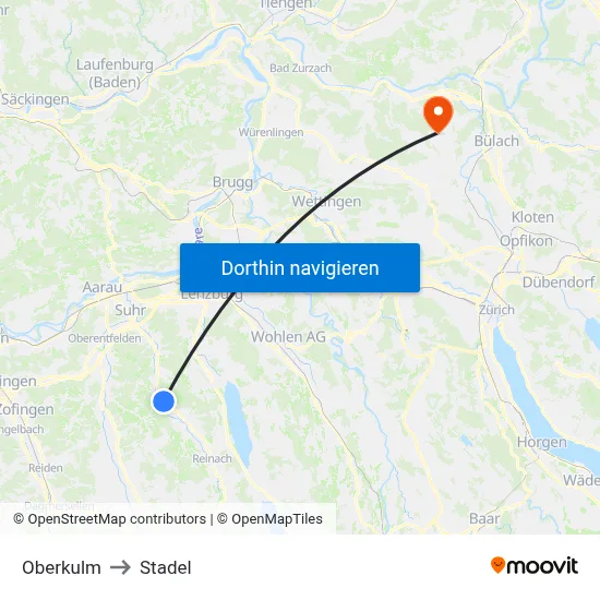 Oberkulm to Stadel map
