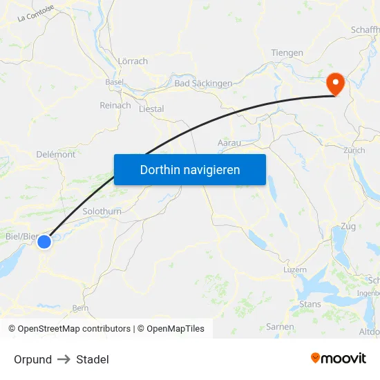 Orpund to Stadel map