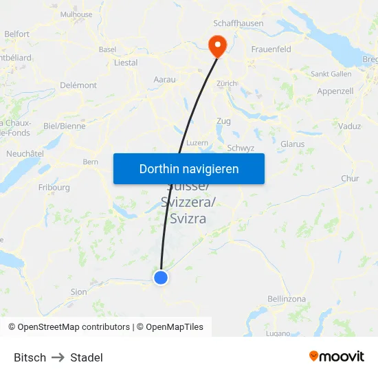 Bitsch to Stadel map