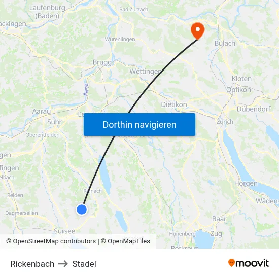 Rickenbach to Stadel map