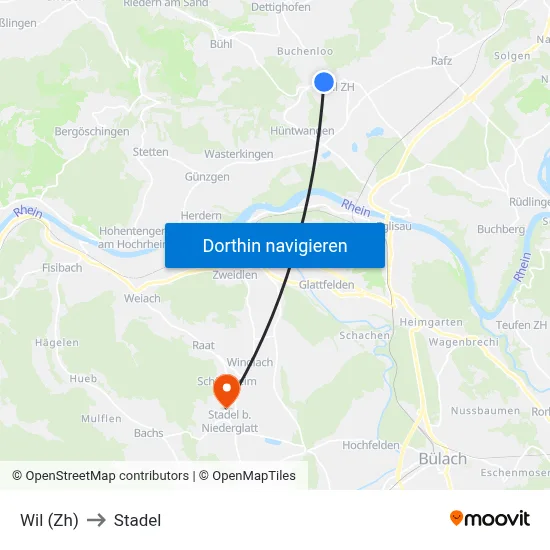 Wil (Zh) to Stadel map