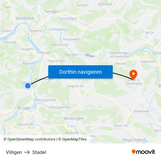Villigen to Stadel map
