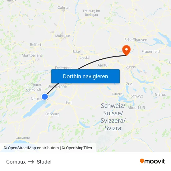 Cornaux to Stadel map