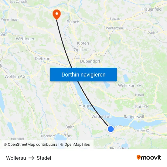 Wollerau to Stadel map