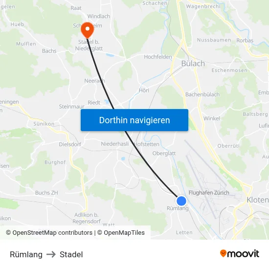 Rümlang to Stadel map