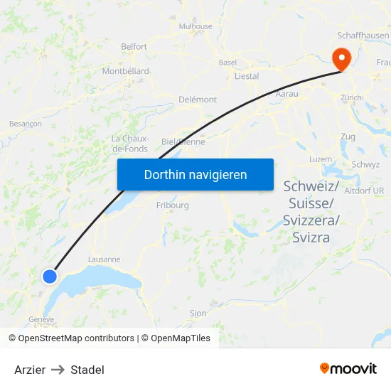 Arzier to Stadel map