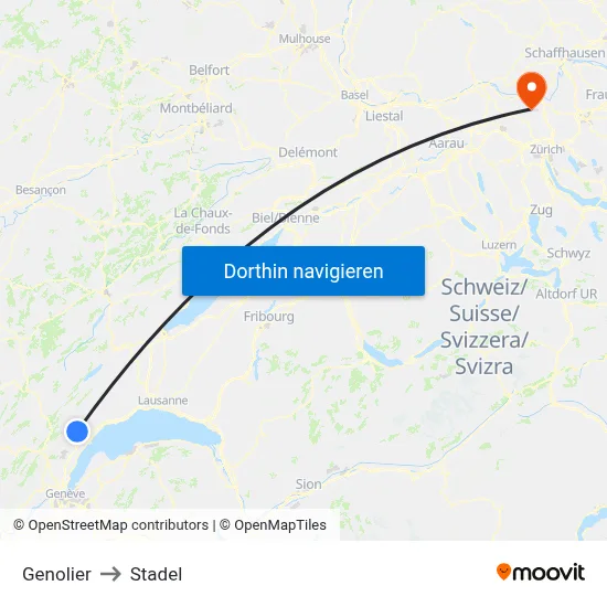 Genolier to Stadel map
