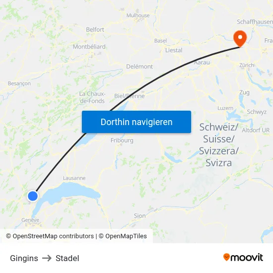 Gingins to Stadel map