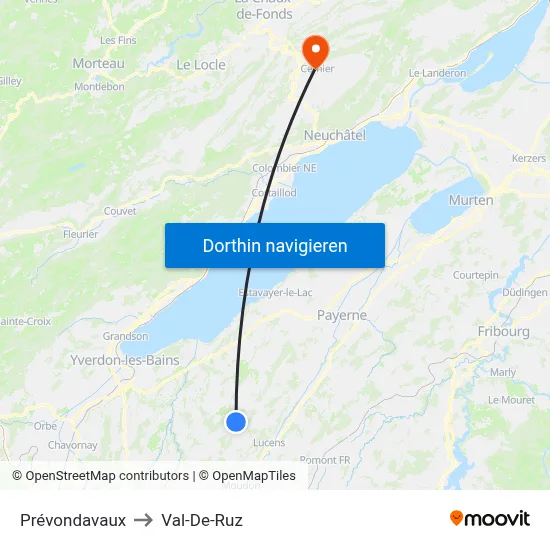 Prévondavaux to Val-De-Ruz map