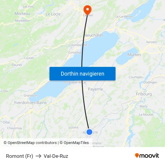 Romont (Fr) to Val-De-Ruz map