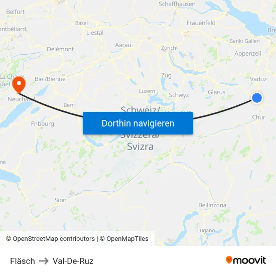 Fläsch to Val-De-Ruz map