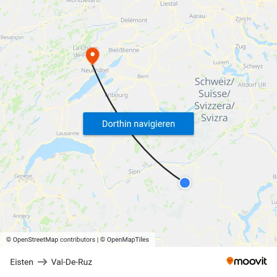 Eisten to Val-De-Ruz map
