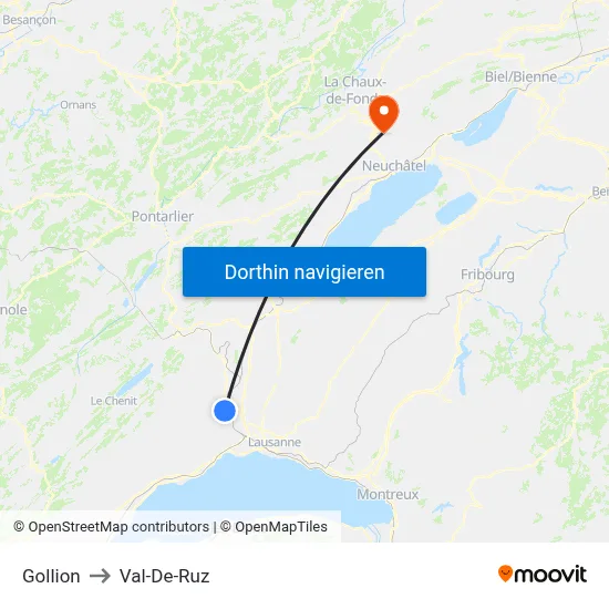 Gollion to Val-De-Ruz map