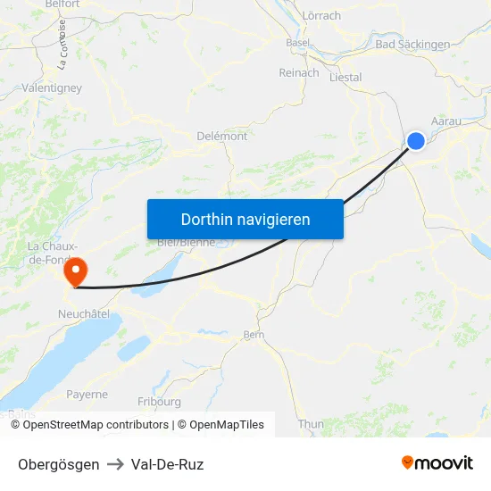Obergösgen to Val-De-Ruz map
