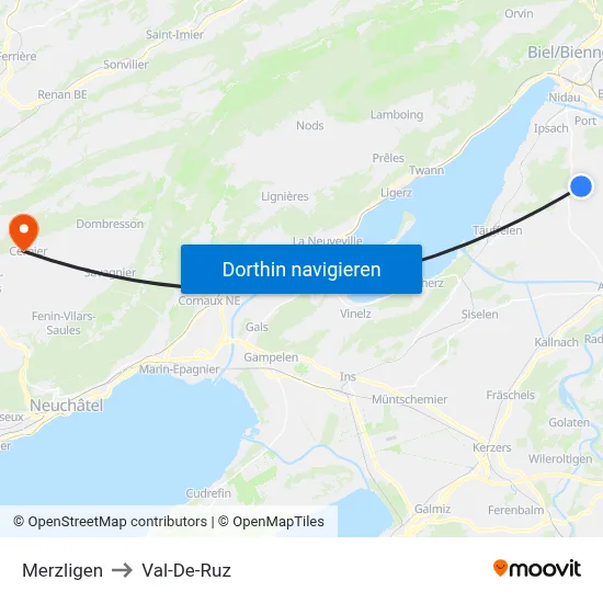 Merzligen to Val-De-Ruz map