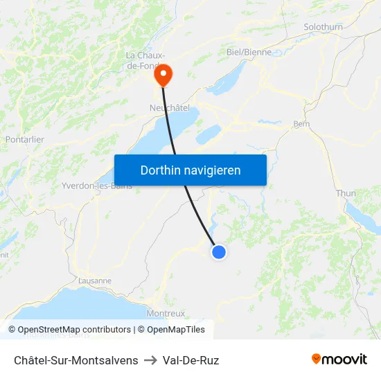 Châtel-Sur-Montsalvens to Val-De-Ruz map