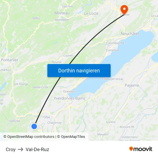 Croy to Val-De-Ruz map