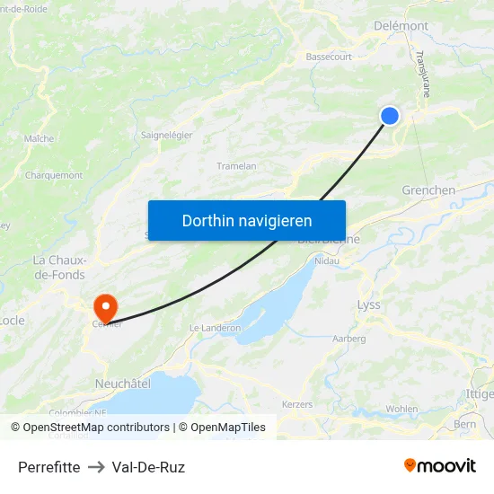 Perrefitte to Val-De-Ruz map