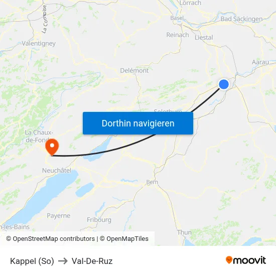Kappel (So) to Val-De-Ruz map