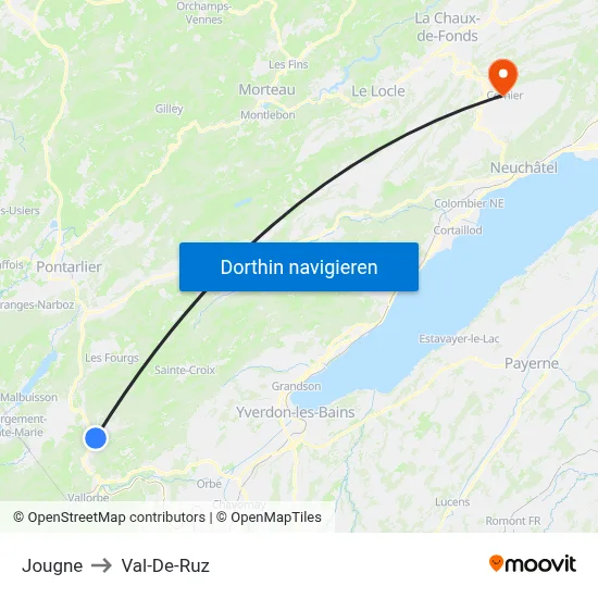 Jougne to Val-De-Ruz map