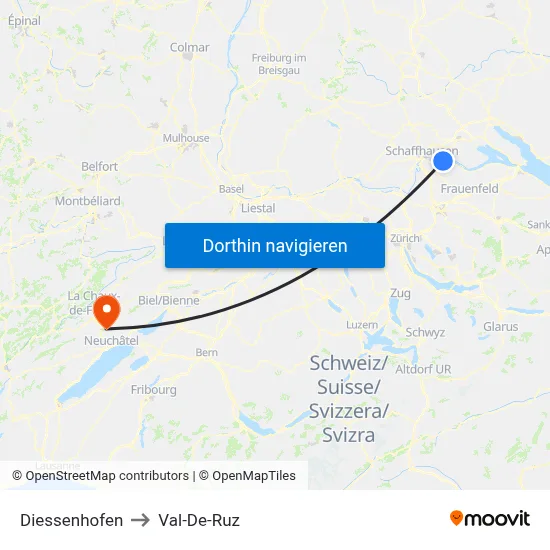 Diessenhofen to Val-De-Ruz map
