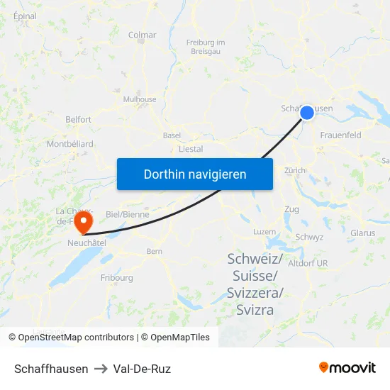 Schaffhausen to Val-De-Ruz map