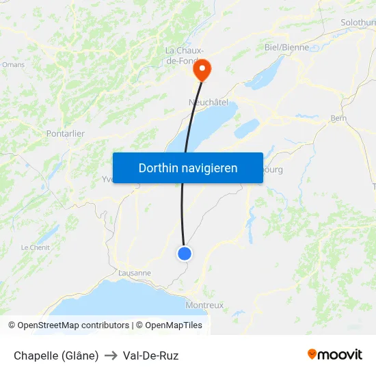Chapelle (Glâne) to Val-De-Ruz map