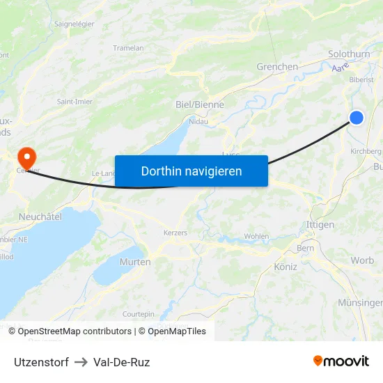 Utzenstorf to Val-De-Ruz map